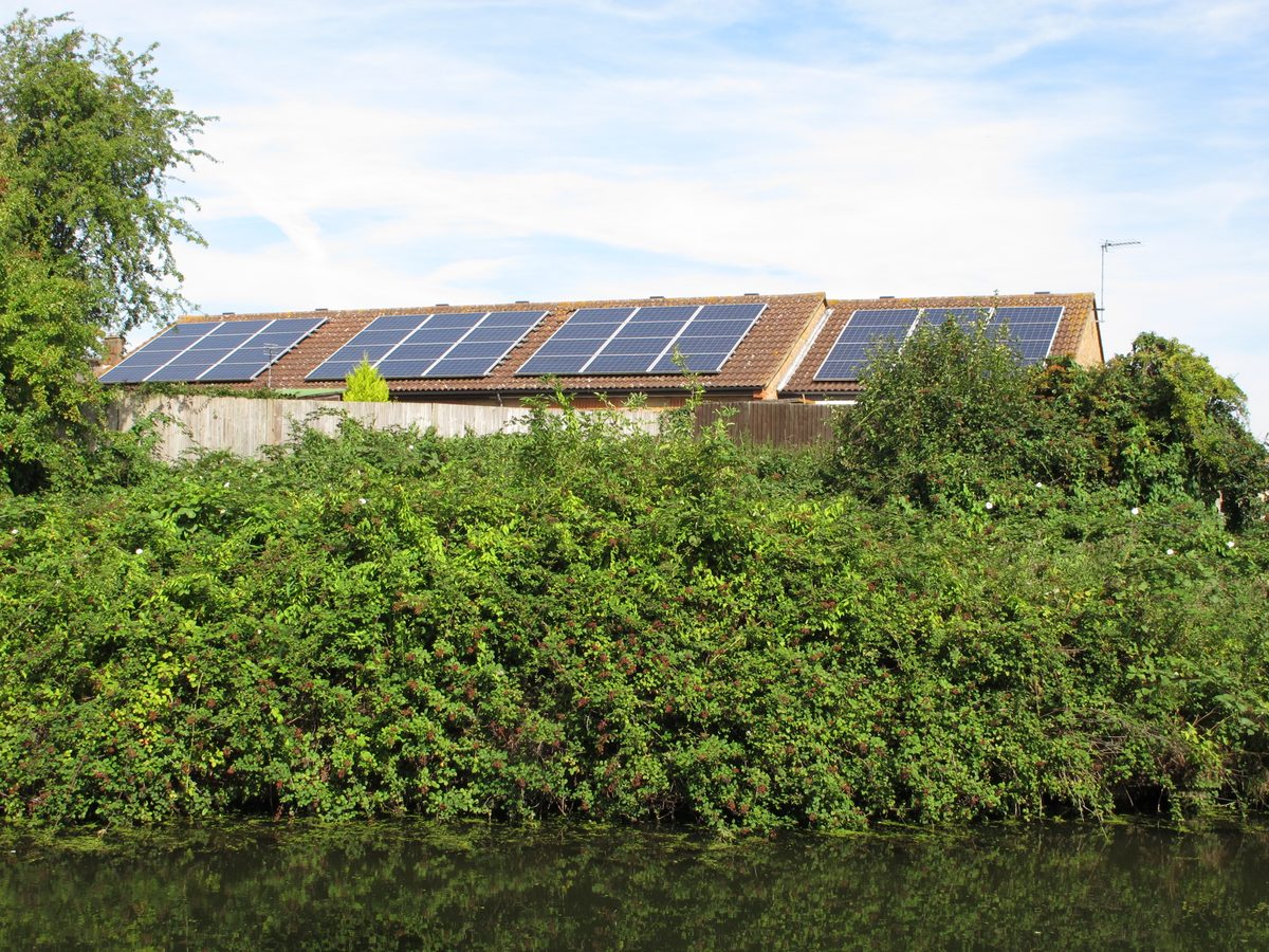 Solar panels installed on the pitched roofs of British homes